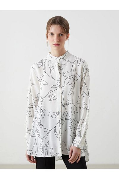 LC Waikiki Lcwaikiki Classic Ecru Prevailing Collar Patterned Women's Shirt Tunic