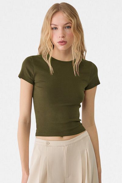 VODENS Χακί Color Crew Neck Ultra Soft 100% βαμβακερό κοντομάνικο κορμάκι