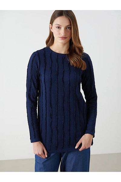 LC Waikiki Lcwaikiki Classic Navy Blue Crew Neck Textured Women's Tunic