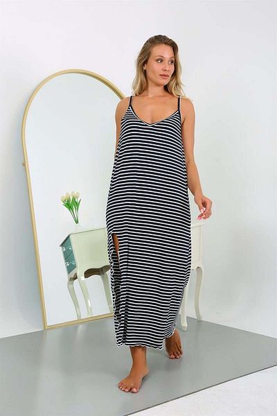 modaserdem Mdsrdm Women's Rope Strap Large Size Long Nightgown-90% Cotton