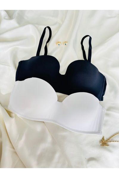 İNKO İÇ GİYİM 2-Piece Gathering Underwire Unfilled Lotus Bra (Black-White)