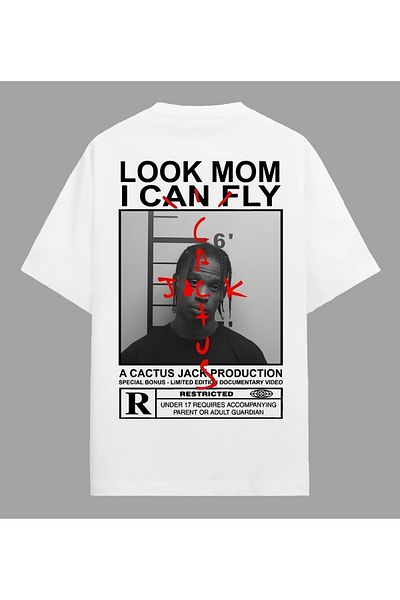Edizen Travis Scott Look Mom I Can Fly Premium μπλουζάκι Unisex Oversize 100% βαμβακερό λευκό