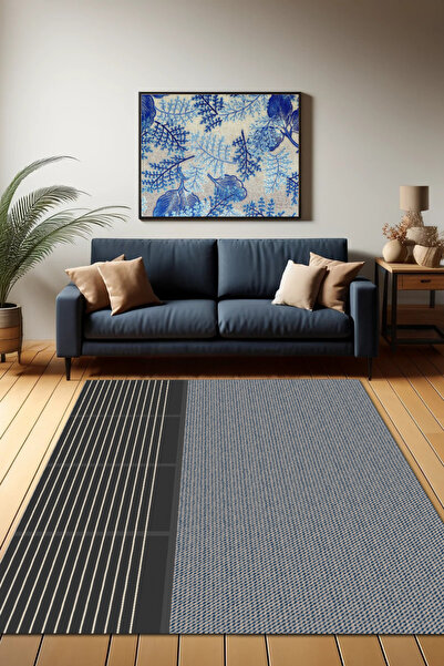 The Reef Design Kahverengi Geometrik Halı Çizgili İskandinav Halı Dokuma Taba...