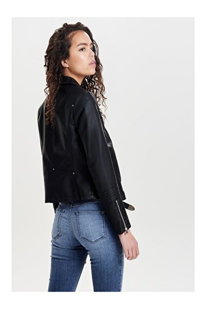 ONLY Onlgemma Faux Leather Bıker Otw Noos Μαύρο Γυναικείο Δερμάτινο Μπουφάν 15153079