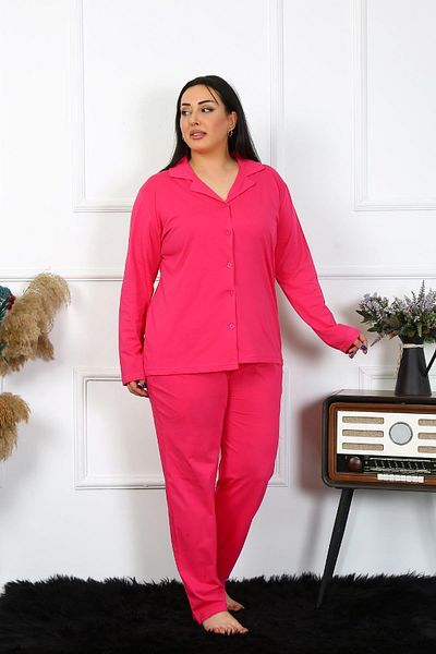 modaserdem Women's Large Size Pocketed Buttoned Pajama Suit - Fezöva Cotton