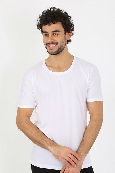 modaserdem Mdsrdm Men's Open Collar Combed Cotton Undershirt-White