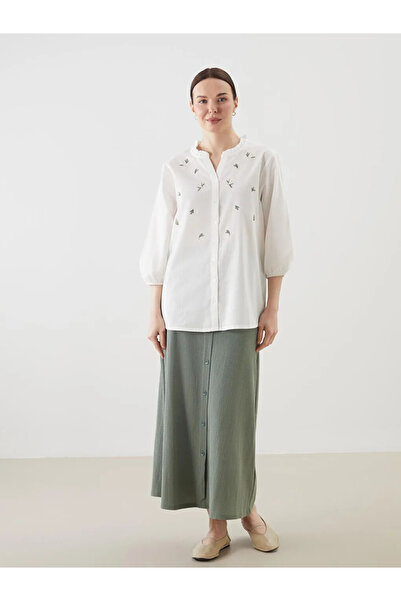LC Waikiki Lcw Grace White Women's Blouse with Escaped Collar and Flowers