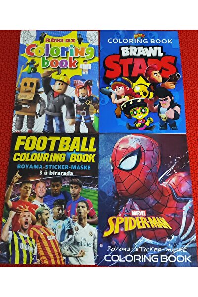 bundle island 4 adet stickerli boyama kitabı (Brawlstars,futbol,roblox,örümce...