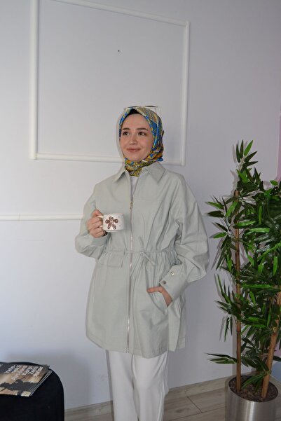 ASELA. ÖNÜ FERMUARLI TESETTÜR TRENÇKOT KAP