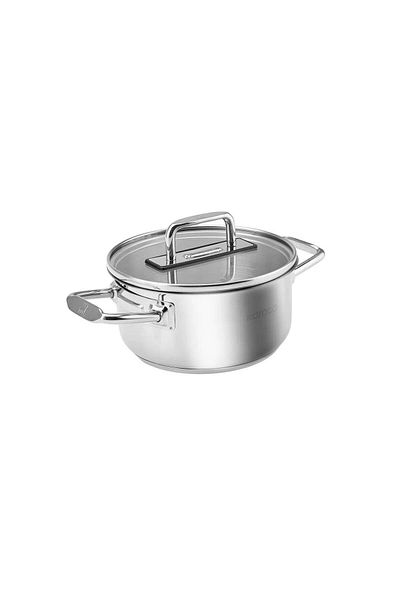 Karaca Mini oală cu inducție Grace din oțel inoxidabil cu capac, 14 cm, argintiu