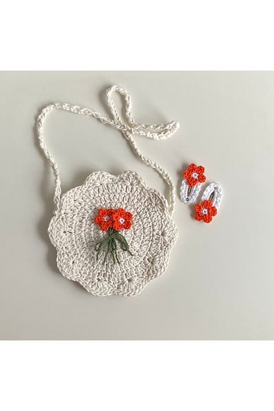 yucin Child Handbag Orange Straw Flower Bag