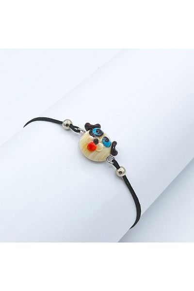 Polonezköy Cam Sanat Merkezi Black Eared Dog Bracelet |   Handmade Cute Head Figured Glass Bracelet