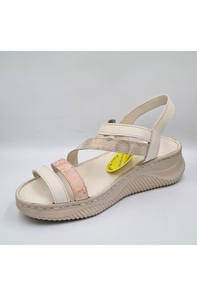 Mammamia Bone Powder Glitter Genuine Leather, Side Buckle Anatomical Women's Sandals D25Ys-2365