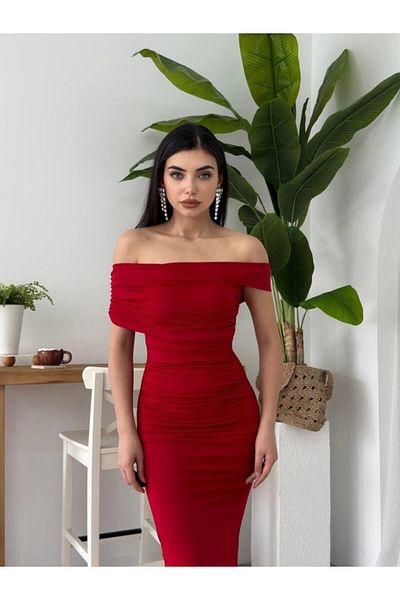modaserdem Women's Strapless Long Wedding-Night-Prom-Graduation-Robe Dress-Red