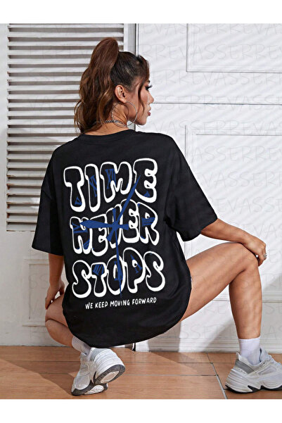 PERISENSE Tricou din bumbac pieptănat, unisex, pentru femei/bărbați, Time Nev...