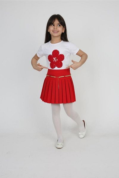 FERRY BUTİK Girl's 23 April 29 October Performance Birthday Dress Short Sleeve T-shirt Pleated Skirt