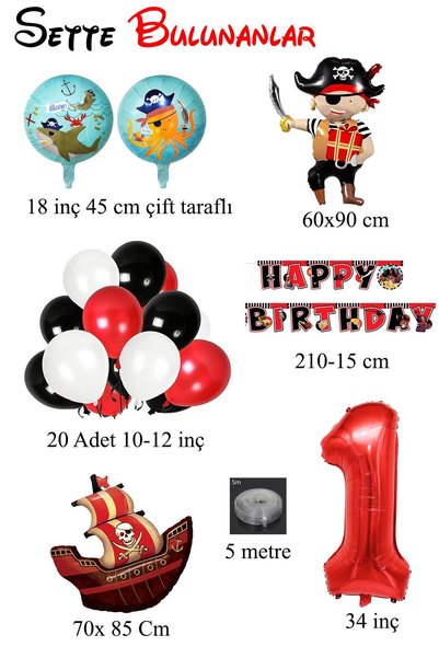 Patladı Gitti 1 Year Old Pirate Themed Birthday Party Celebration Set
