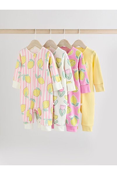 Next Baby طقم رومبير بدون قدم من القطن 100% منقوش بالليمون الوردي مكون من 4 قطع