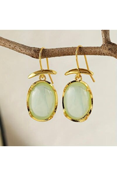 Accessories Vanilla Avenue Yeşil Taşlı Altın Sarısı Detaylı Oval Sallantılı B...