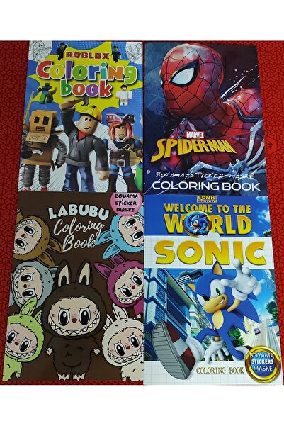 bundle island 4 adet stickerli boyama kitabı (roblox'/Örümcek ad./sonic'/Labu...