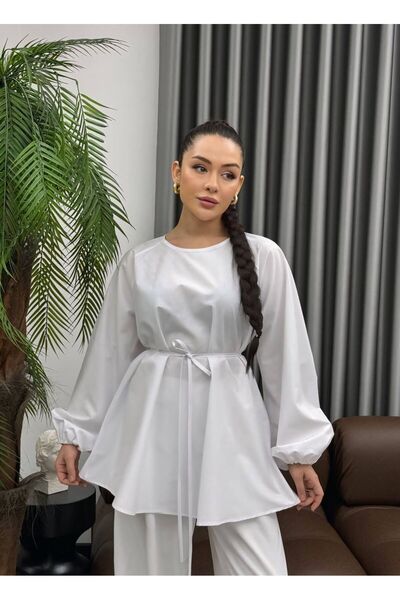 cies boutique beli bağlamalı balon kol poplin gömlek