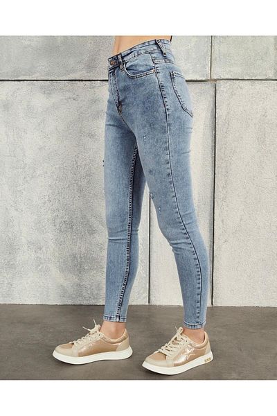 geenz manifacture Blugi din lycra slim cu talie înaltă albastru zăpadă