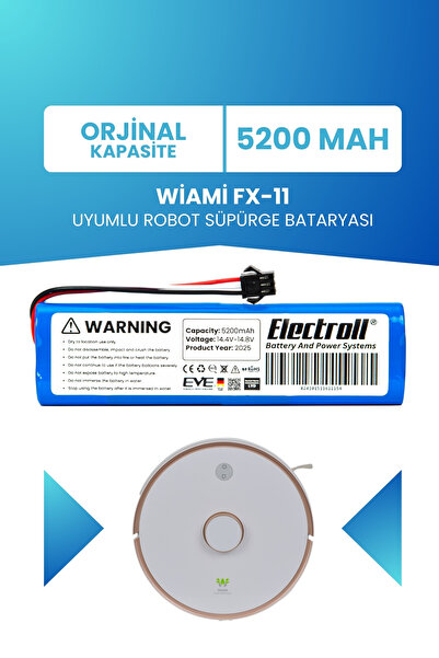 ELECTROLL Wiami Fx-11 Uyumlu Batarya (ORJİNAL KAPASİTE) 5200mah Pil Robot Süp...
