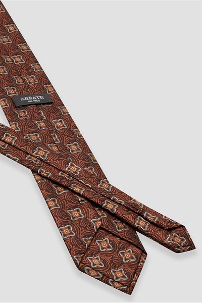 Abbate Orange Geometric Pattern Tie
