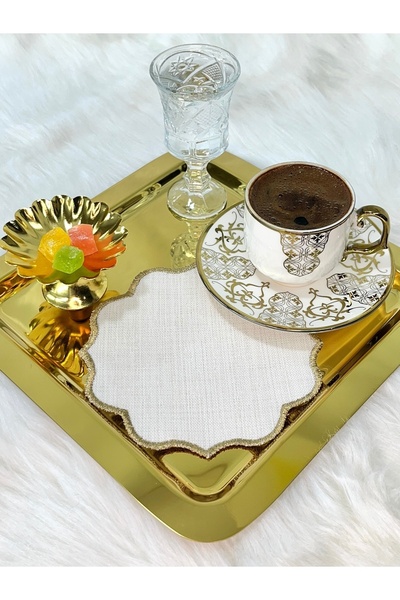 Mora Tekstil Presentation Napkin, Cocktail Napkin Coffee Side Presentation Holder Embroidered Coffee Side 6 Pieces Fabric