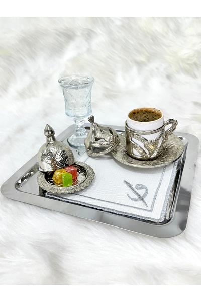 Mora Tekstil Presentation Napkin, Cocktail Napkin Coffee Side Presentation Holder Embroidered Coffee Side 6 Pieces Fabric