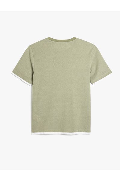 Koton Νέα σεζόν Crew Neck Contrast Λεπτομέρεια Κανονική εφαρμογή Βαμβακερό μείγμα κοντομάνικο Basic
