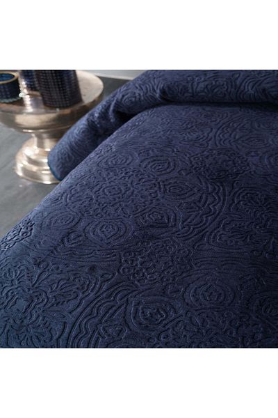 Karaca Karaca Home Scala Navy Blue Single Bed Embossed Blanket