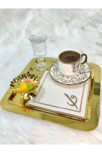 Mora Tekstil Presentation Napkin, Cocktail Napkin Coffee Side Presentation Holder Embroidered Coffee Side 6 Pieces Fabric