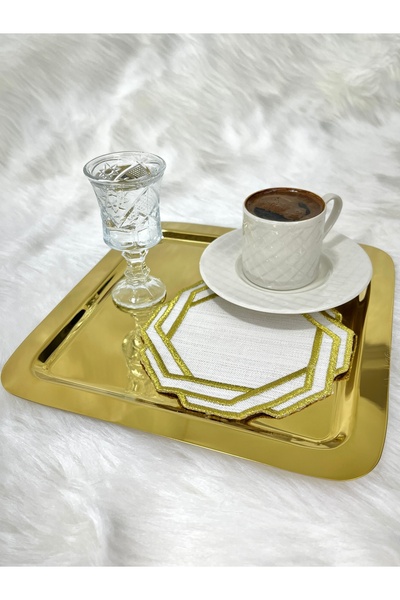 Mora Tekstil Presentation Napkin, Cocktail Napkin Coffee Side Presentation Holder Embroidered Coffee Side 6 Pieces Fabric