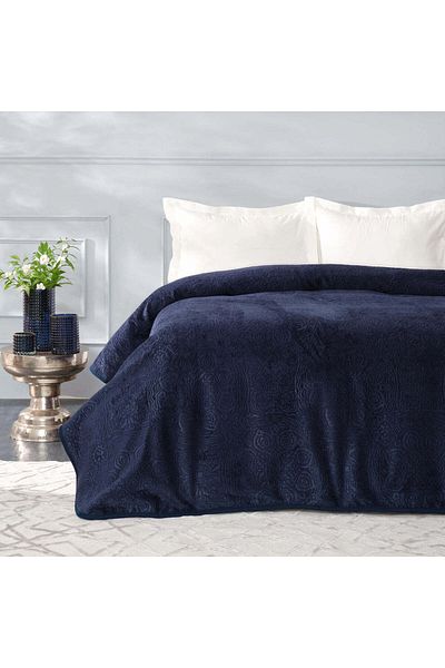 Karaca Karaca Home Scala Navy Blue Single Bed Embossed Blanket