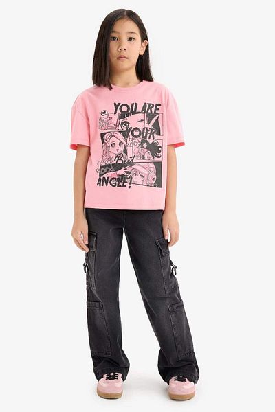 DeFacto New Season Girls' Relax Fit Crew Neck Printed Short Sleeve T-Shirt