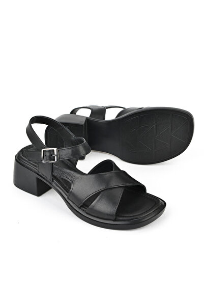 Ziya Γυναικεία πέδιλα με τακούνι από γνήσιο δέρμα 151992Z8002 Μαύρο