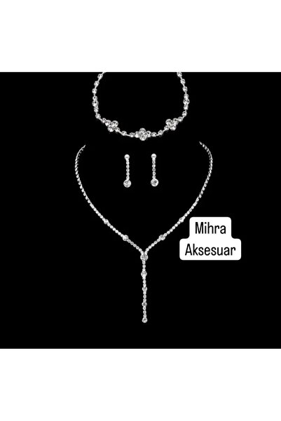 Mihra Aksesuar مجموعة ثلاثية من أقراط القلادة والإسورة