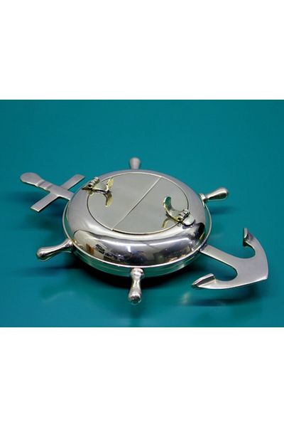 ForWhat Ash Tray Ashtray with Brass Made Rudder Anchor for Bureau Home Office Decor