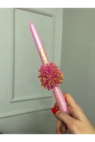 Elif Design Kabartmalı çiçek detaylı tasarım çiçekli şamdan mumu