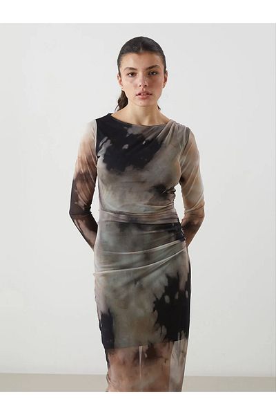 LC Waikiki Γυναικείο φόρεμα Bodycon με μοτίβο LCW Vision Mixed Crew Neck Tie Dye
