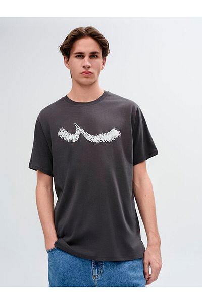 Ltb Short Sleeve Crew Neck Sıgn Printed Regular Anthracite T-Shirt