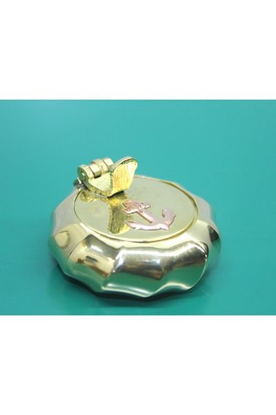 ForWhat Mini Brass Ash Tray Ashtray with Lid with 5cm Anchor for Bureau Home Office Decor