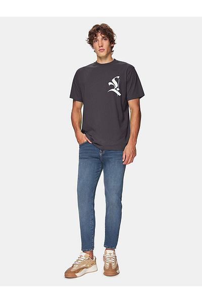 Ltb Short Sleeve Graphic Printed Loose Anthracite T-Shirt
