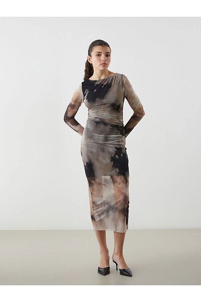 LC Waikiki Γυναικείο φόρεμα Bodycon με μοτίβο LCW Vision Mixed Crew Neck Tie Dye