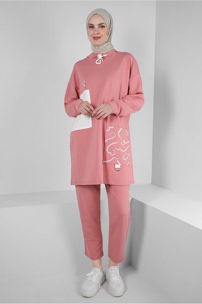 Alvina PATTERNED COLLAR LACE-UP DOUBLE PANTS SUIT 43593