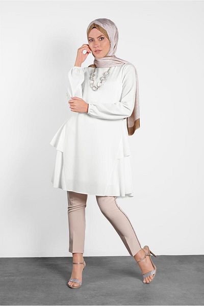 Alvina تونيك بأكمام مطاطية وتفاصيل كشكشة 4380