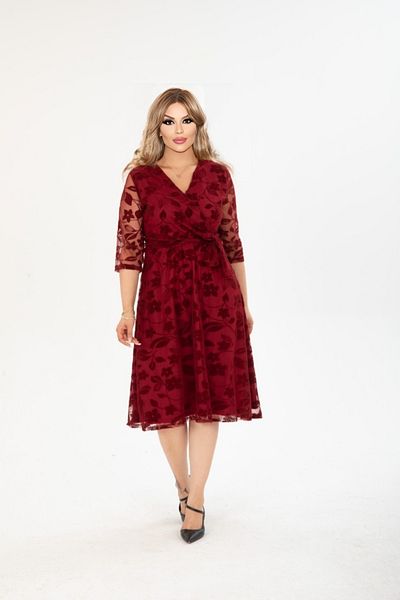 rotop Elegant dress with velvet embroidery and V-neckline