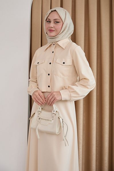 InStyle Set crem cu fustă bolero cu nasturi