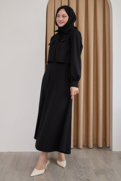 InStyle Buttoned Bolero Skirt Black Suit